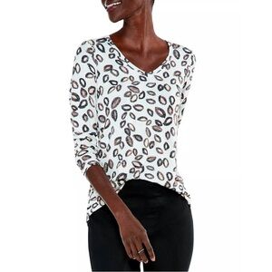 New NIC+ZOE Tossed Neutrals Printed Long Sleeve Tee, Size XL New w/Tag